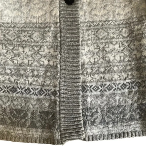 Eddie Bauer Long Sleeve Hooded Cardigan Sweater Snowflake Grey White Size Medium